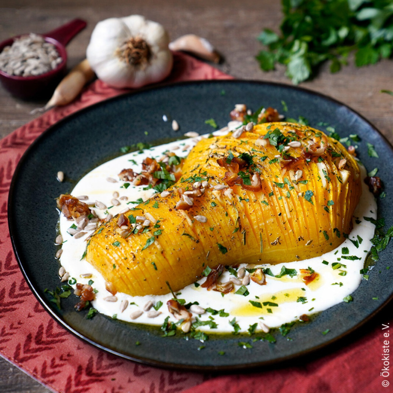 Fächer-Butternut auf Ziegenkäse